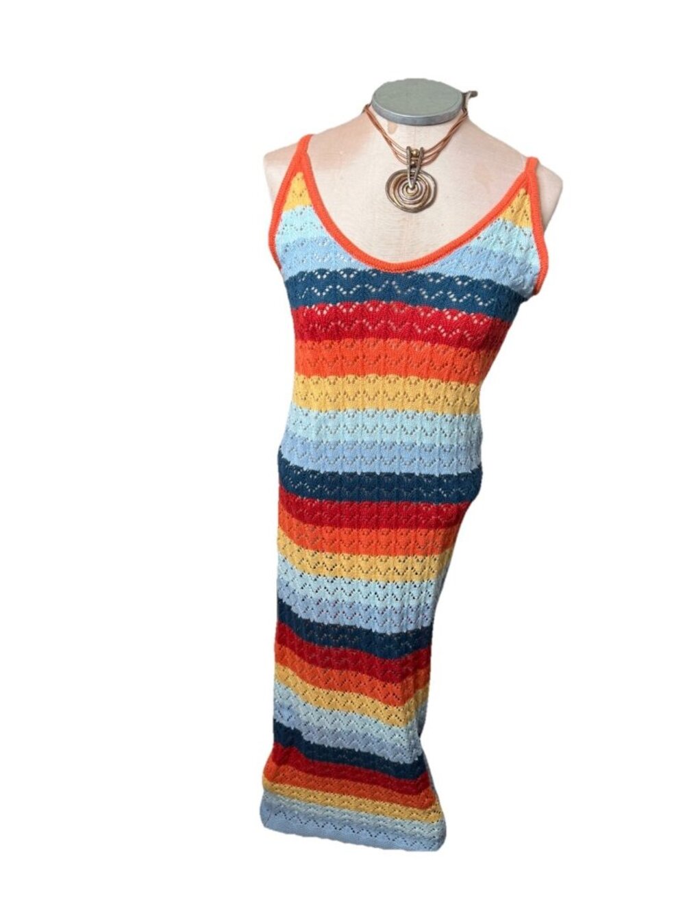 Striped Chevron Bodycon Knit Maxi Dress  Beach Cover Up Coastal Resort Sm Boho